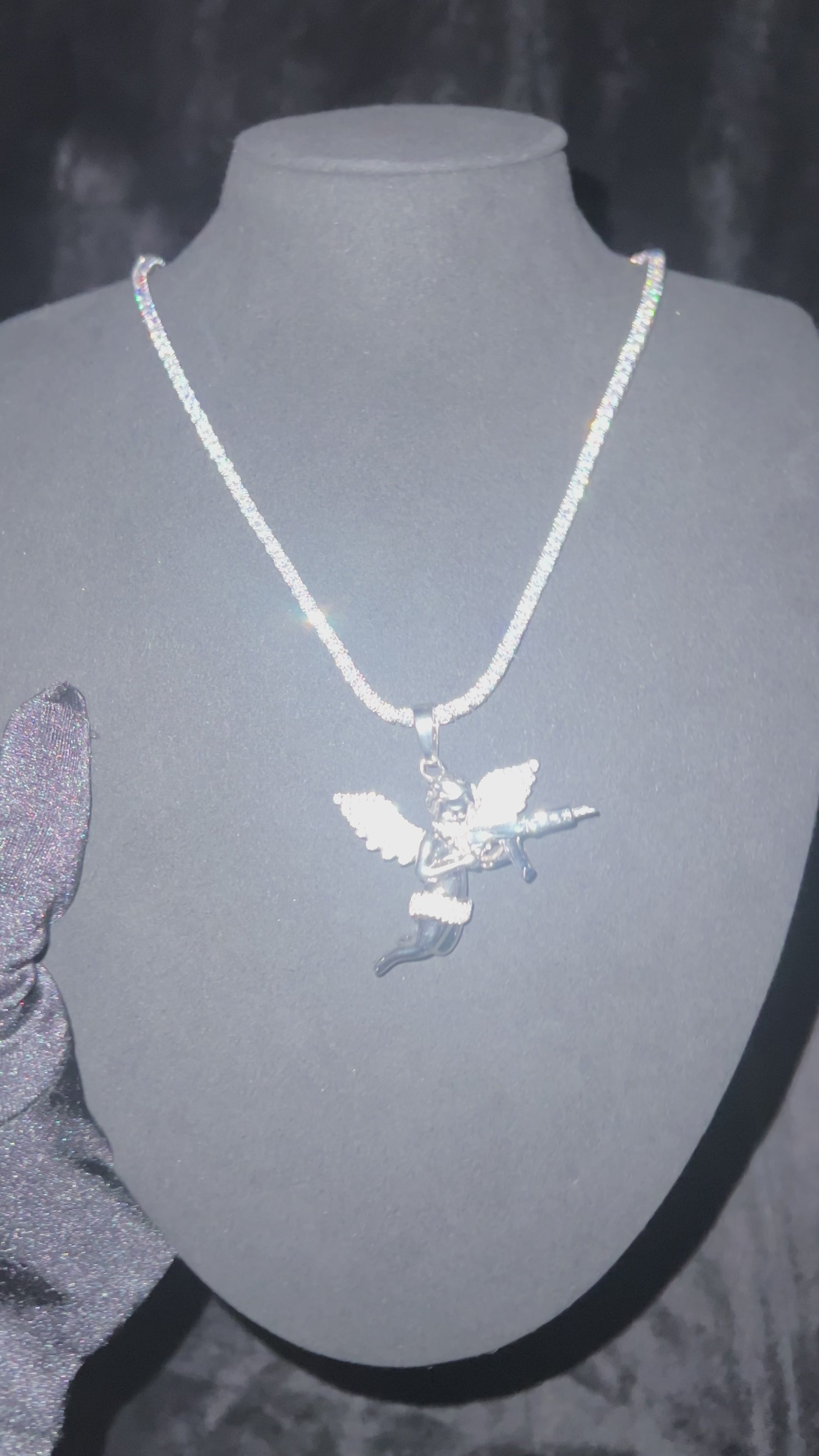 Bad Angel Pendant – 14K White Gold Plated Moissanite Pendant