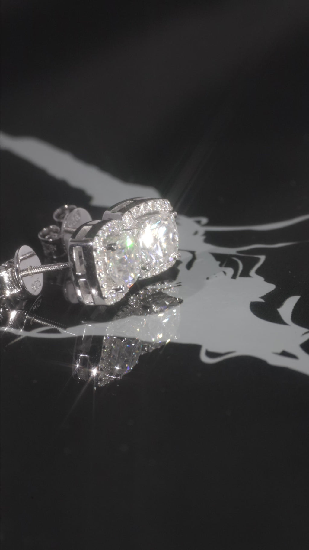 The "CROWN" White Gold Cushion Halo Diamond Earrings
