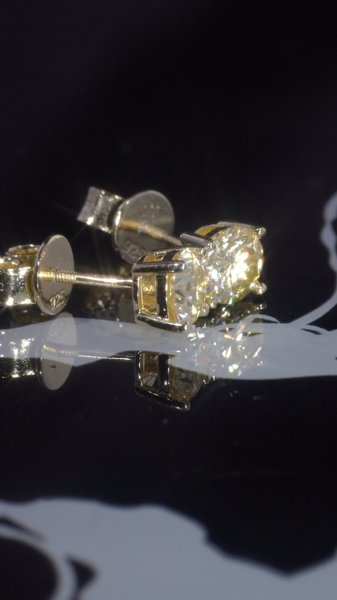 Pure Yellow Gold Moissanite Solitaire Stud Earrings – 14K Yellow Gold Plated Sterling Silver