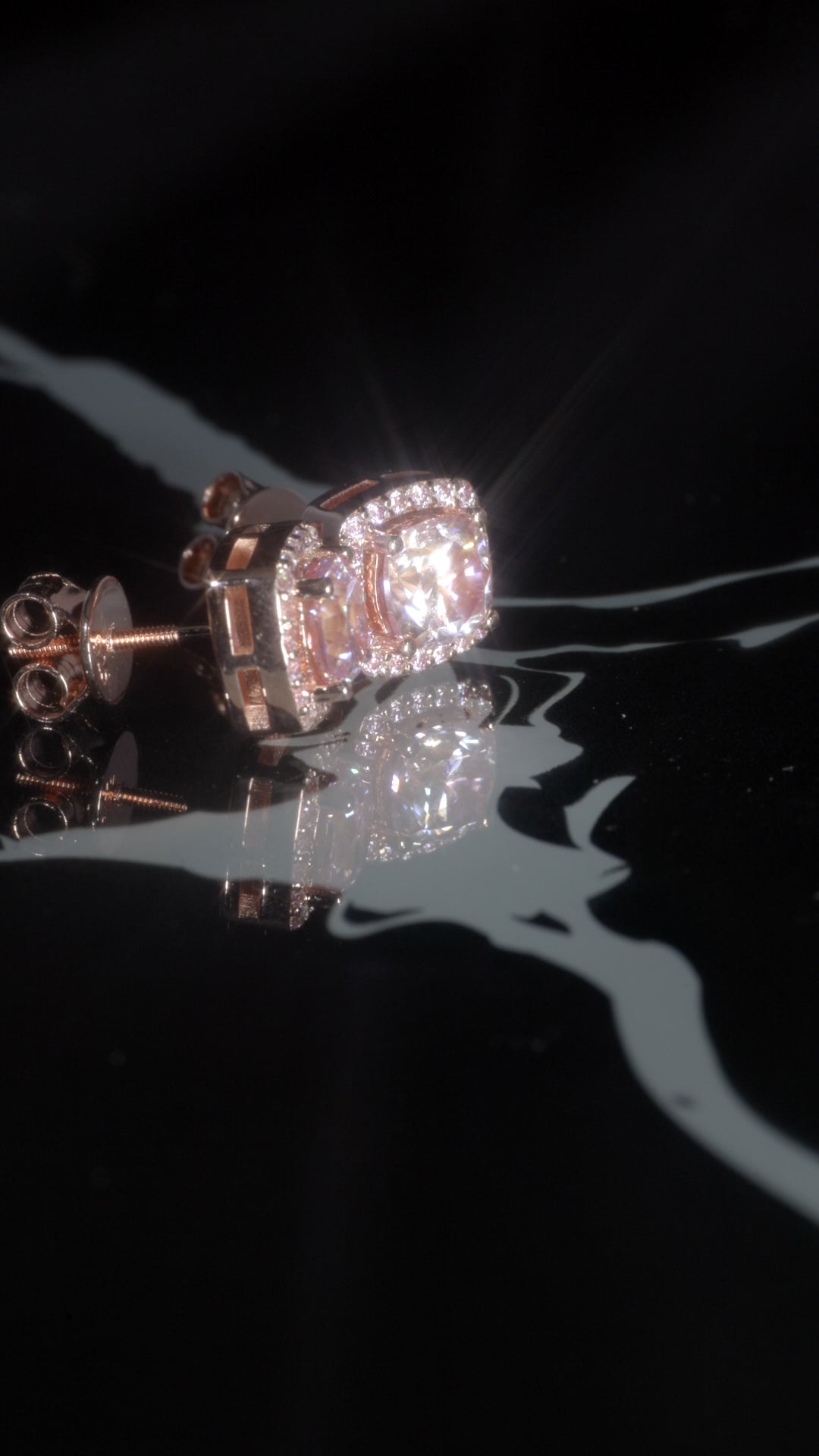 The "EMPRESS" Rose Gold Cushion Halo Diamond Earrings